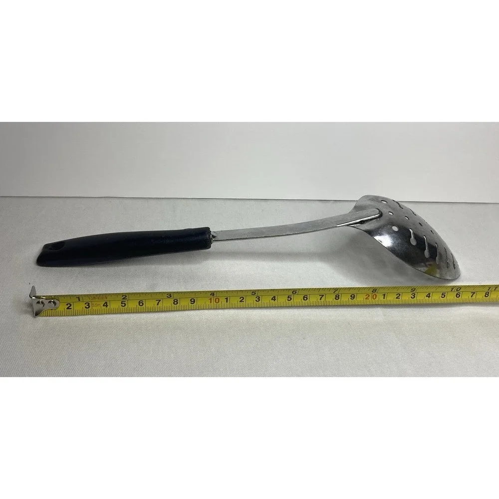Vintage EKCO Slotted Spoon Chromium Plated Black Handle Made in USA 11 Inch‎